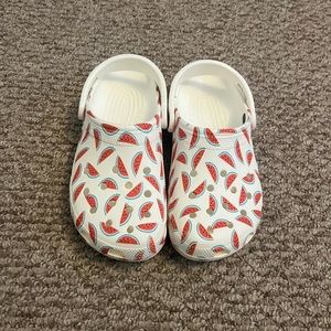 Watermelon pattern crocs.